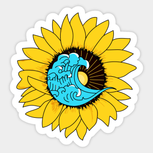 Sun flower sea waves positive vibes yellow Sticker